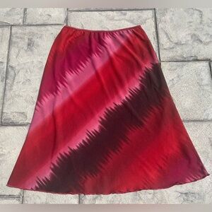 Vintage 90s y2k mesh bias midi knee skirt red pink ombre tie dye gradient S M